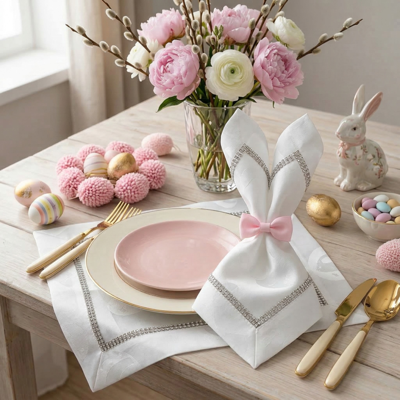 Serwetka biała jajka z cyrkonią 40x40cm NL-1501 WN