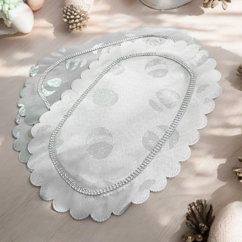 Serwetka srebrna owalna jajka z cyrkonią 30x45 NL-1501 WN