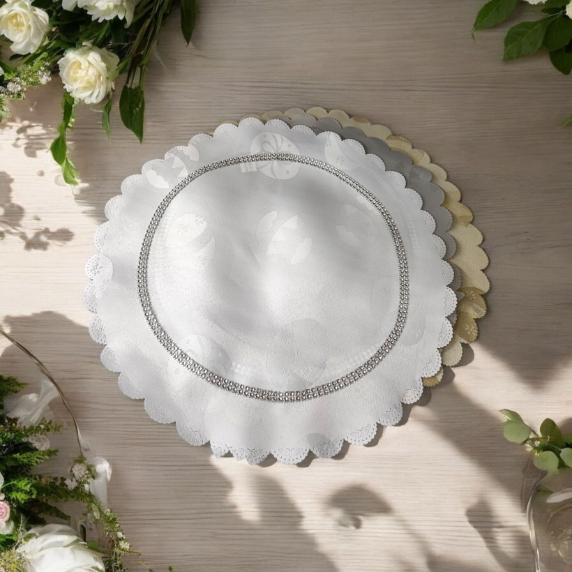 Serwetka biała okrągła jajka z cyrkonią 40cm NL-1501 WN