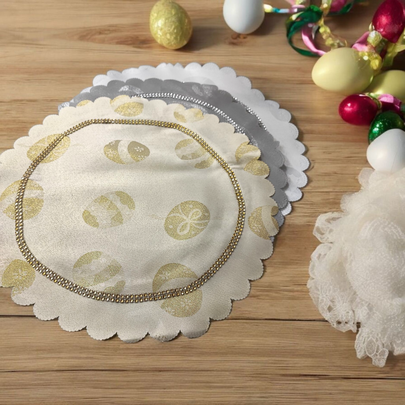 WN serwetka złota okrągła jajka z cyrkonią 40cm NL-1501