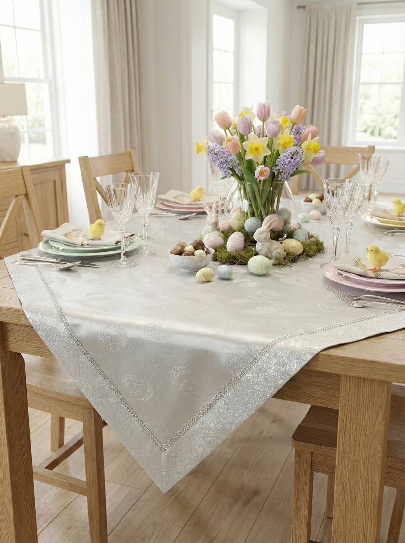 Bieżnik srebrny Jajka z cyrkonią 85x85cm NL-1501 WN