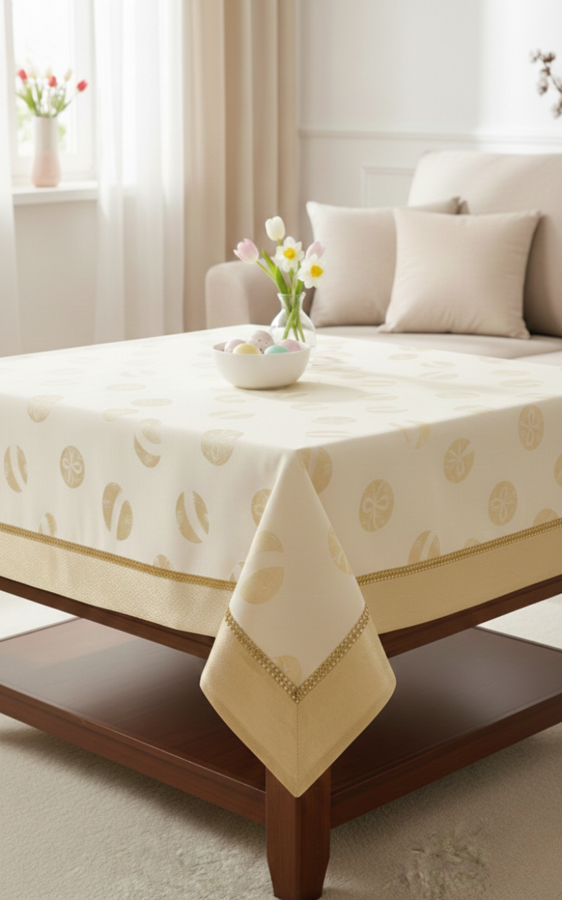 Bieżnik złoty jajka z cyrkonią 85x85cm NL-1501 WN