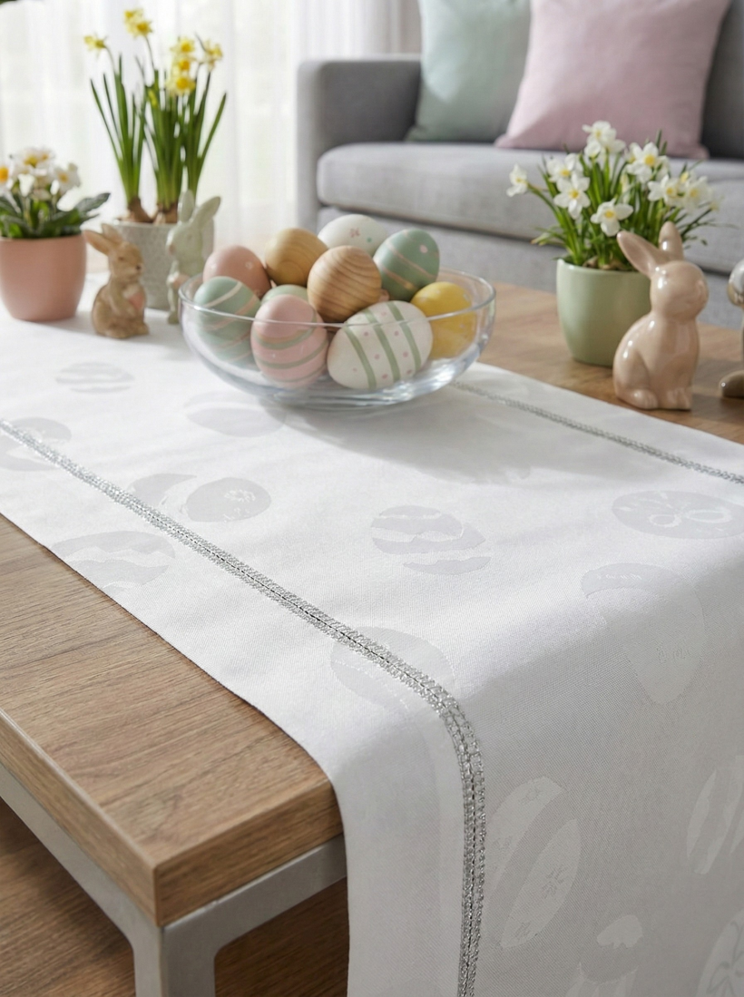 Bieżnik biały Jajka z cyrkonią 120x60cm NL-1501 WN