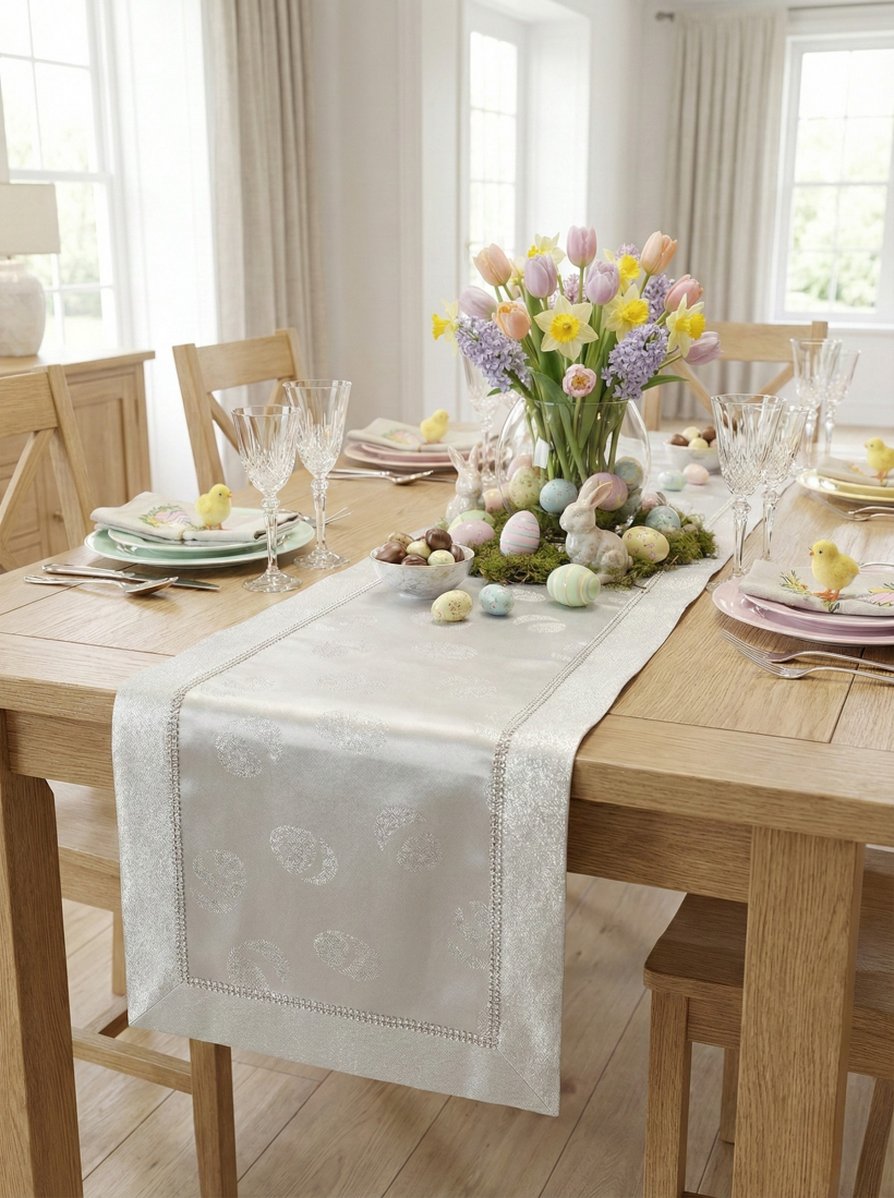 Bieżnik srebrny jajka z cyrkonią 120x60cm NL-1501 WN