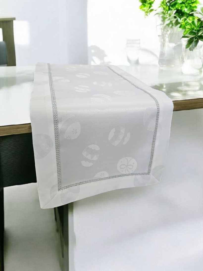 Bieżnik biały jajka z cyrkonią 90x40cm NL-1501 WN