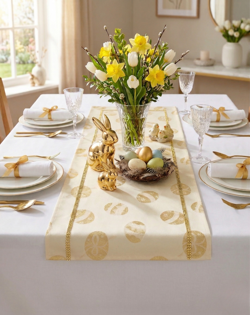 Bieżnik złoty jajka z cyrkonią 90x40cm NL-1501 WN