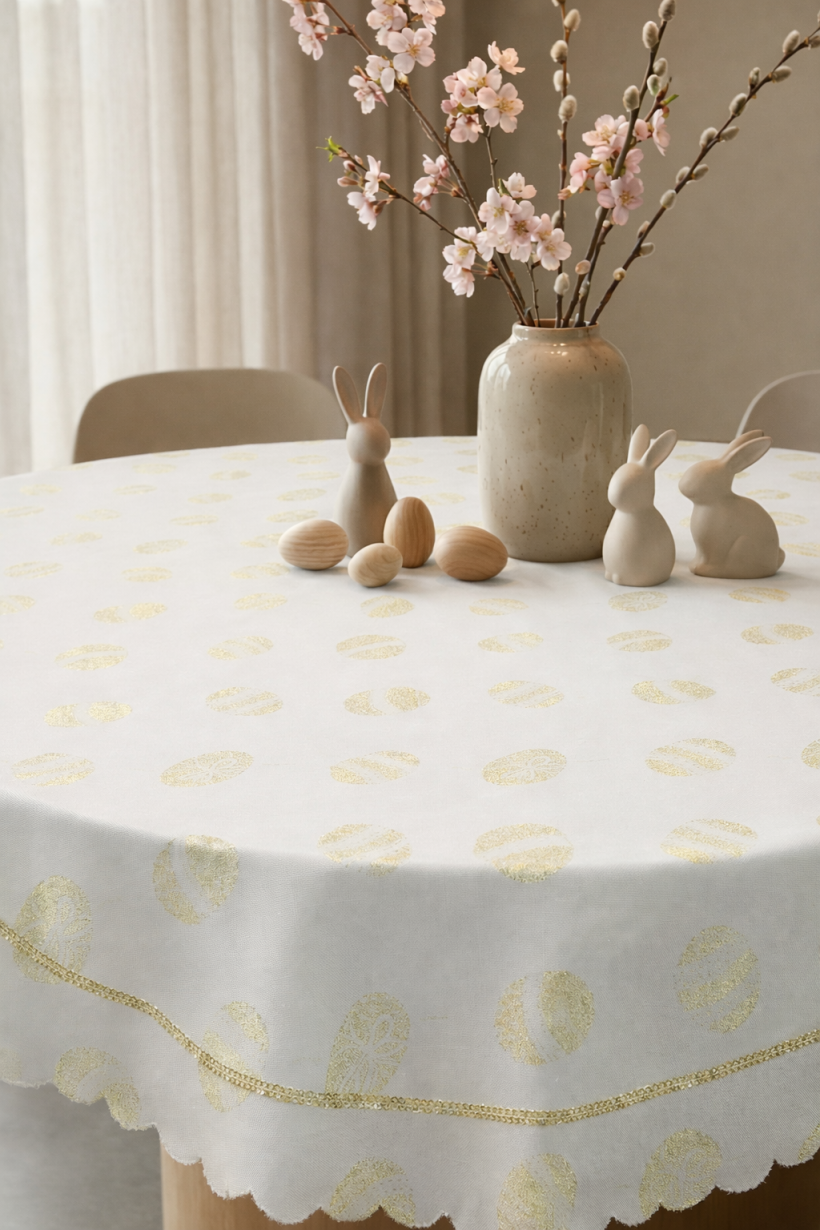 Obrus złote jajka z cyrkonią 130cm NL-1501 WN