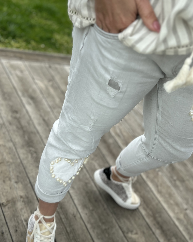 Réf 4162 Jeans gris coeur perle du S au XL