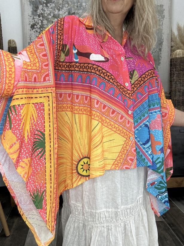 Réf 4378 Chemise Poncho imprimé multicolor