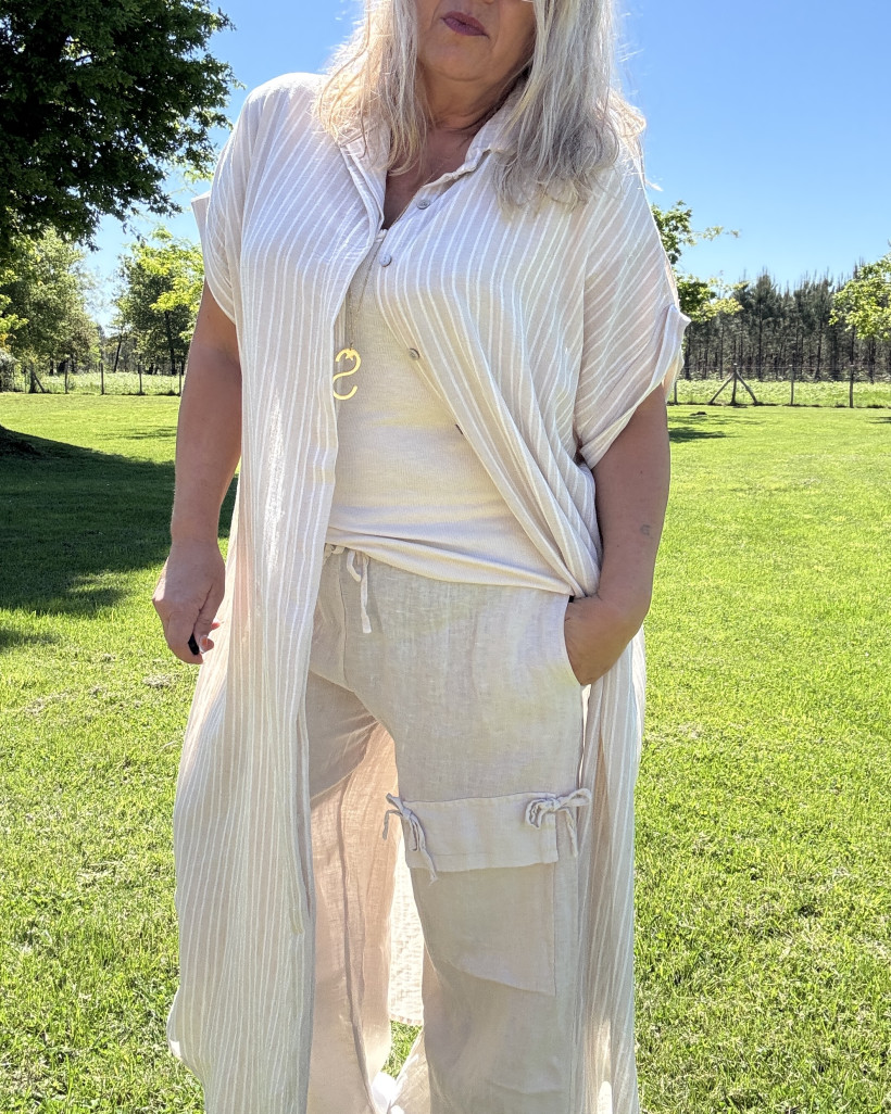 Réf 4388 Robe chemise à rayures manche courte